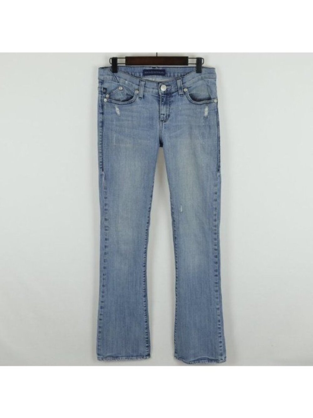 Rock & Republic Kasandra Women's Size 6 Blue Distressed Mid Rise Boot Cut Jeans
